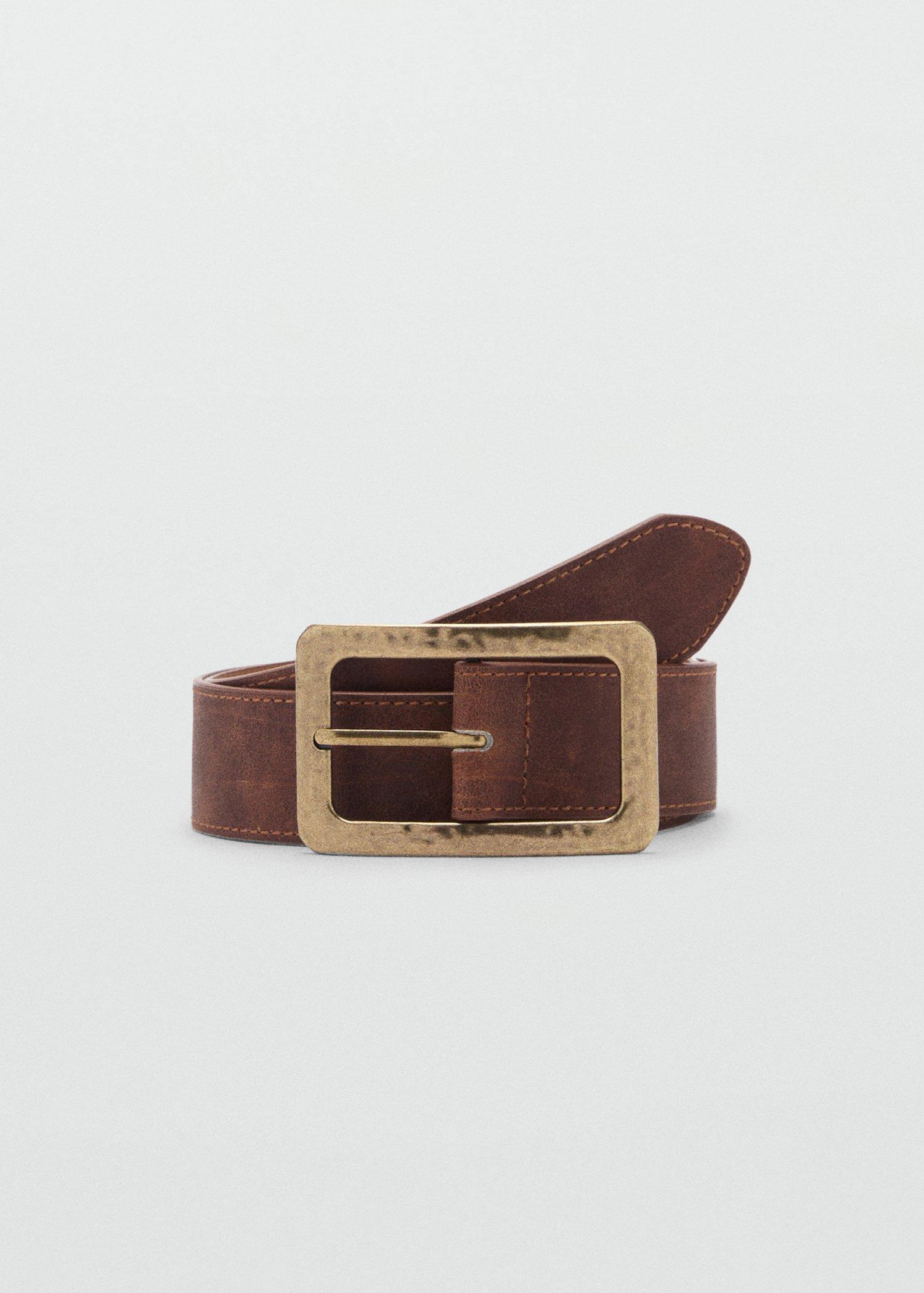 Brown Textured Square Buckle Belt, , large image number 0