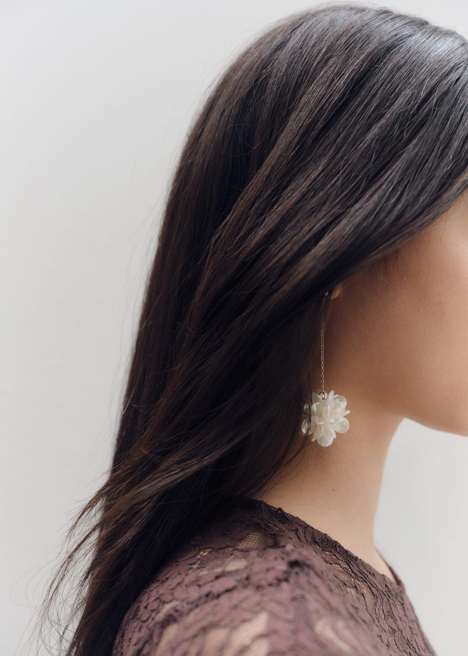 Gold Long Flower Earrings, Gold, large image number 0