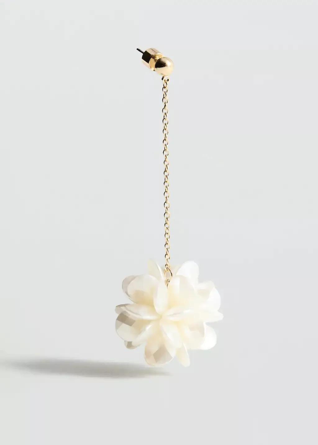 Gold Long Flower Earrings, Gold, large image number 1
