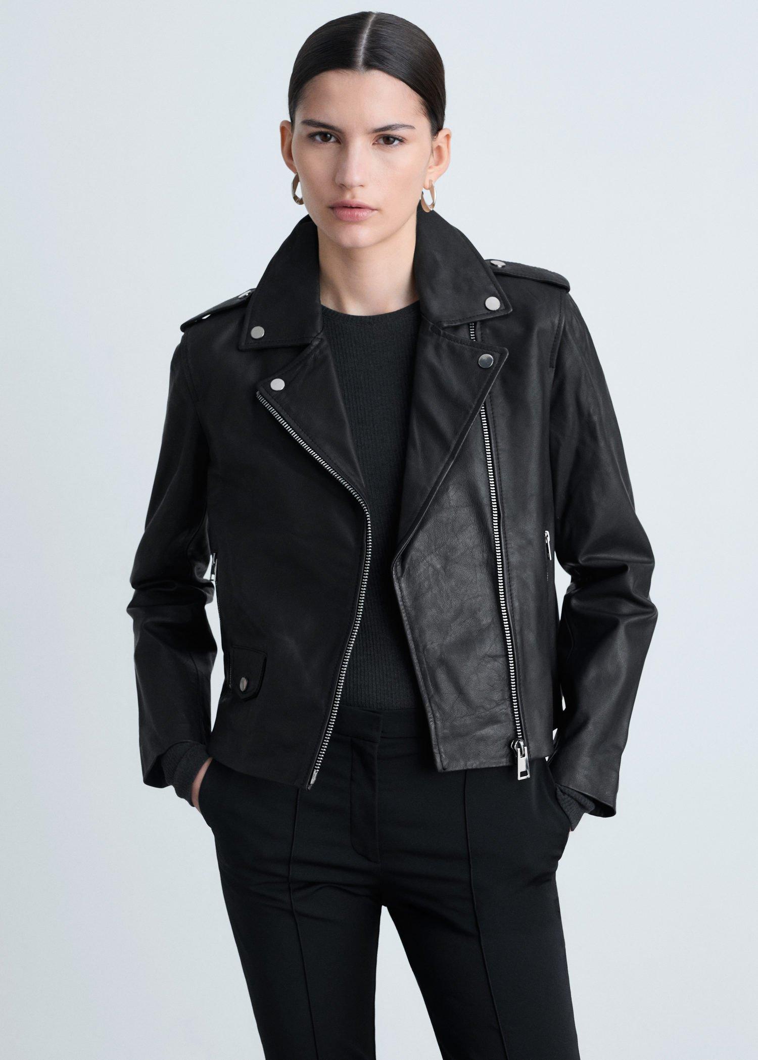 Black Leather Biker Jacket, , large image number 0