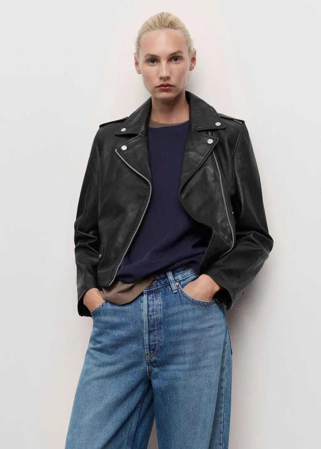 Black Leather Biker Jacket, , large image number 1
