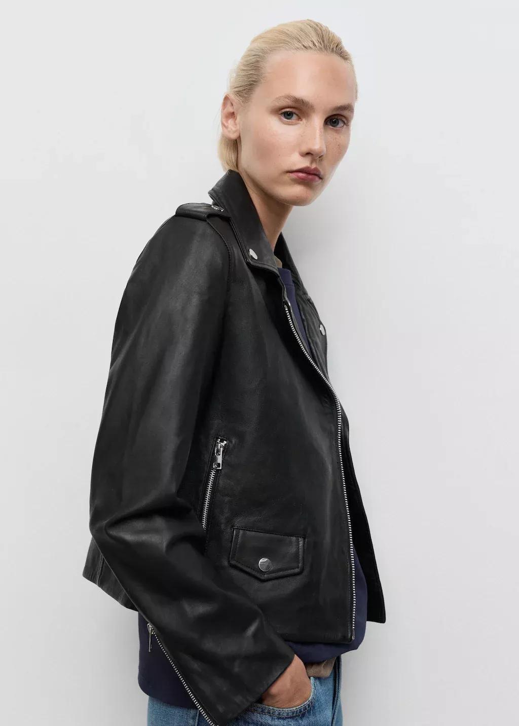Black Leather Biker Jacket, , large image number 5