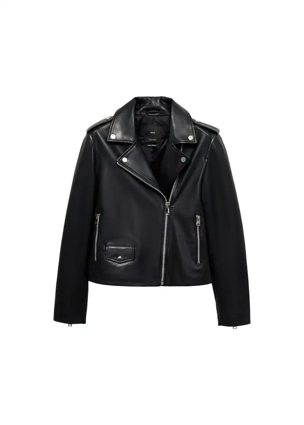 Black Leather Biker Jacket, , large image number 7