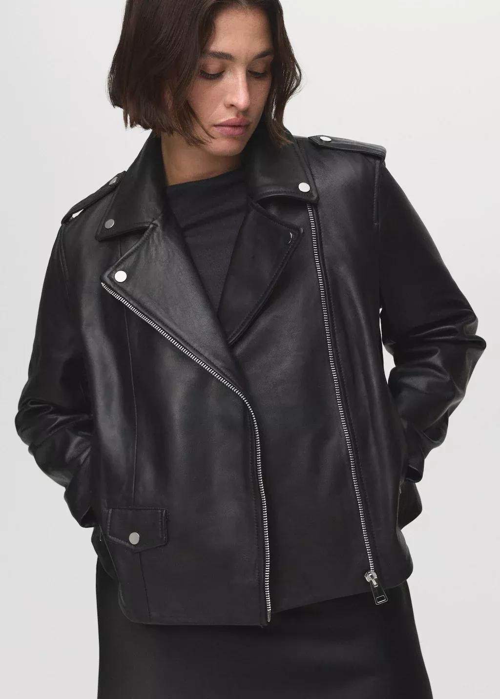 Black Leather Biker Jacket, , large image number 13