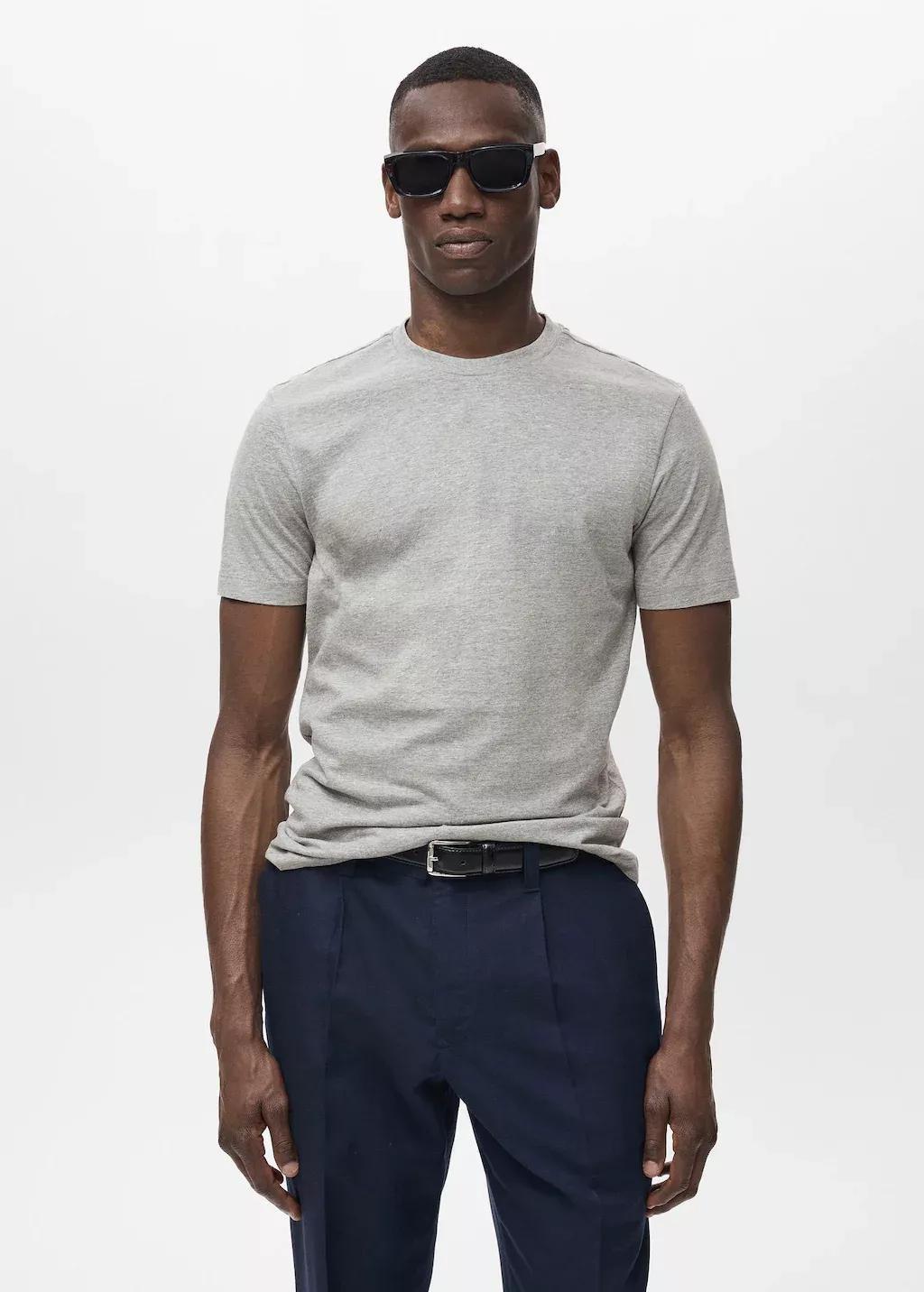 Grey Cotton Slim-Fit T-Shirt, Medium Grey, medium