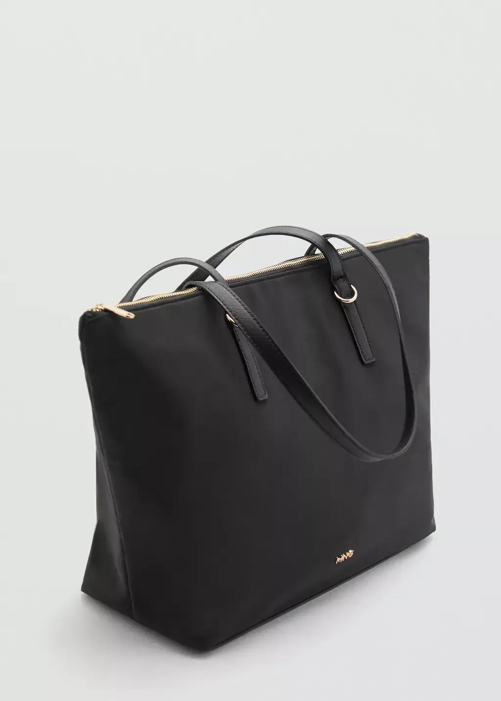 Black Nylon Shopper Bag, Black, large image number 1