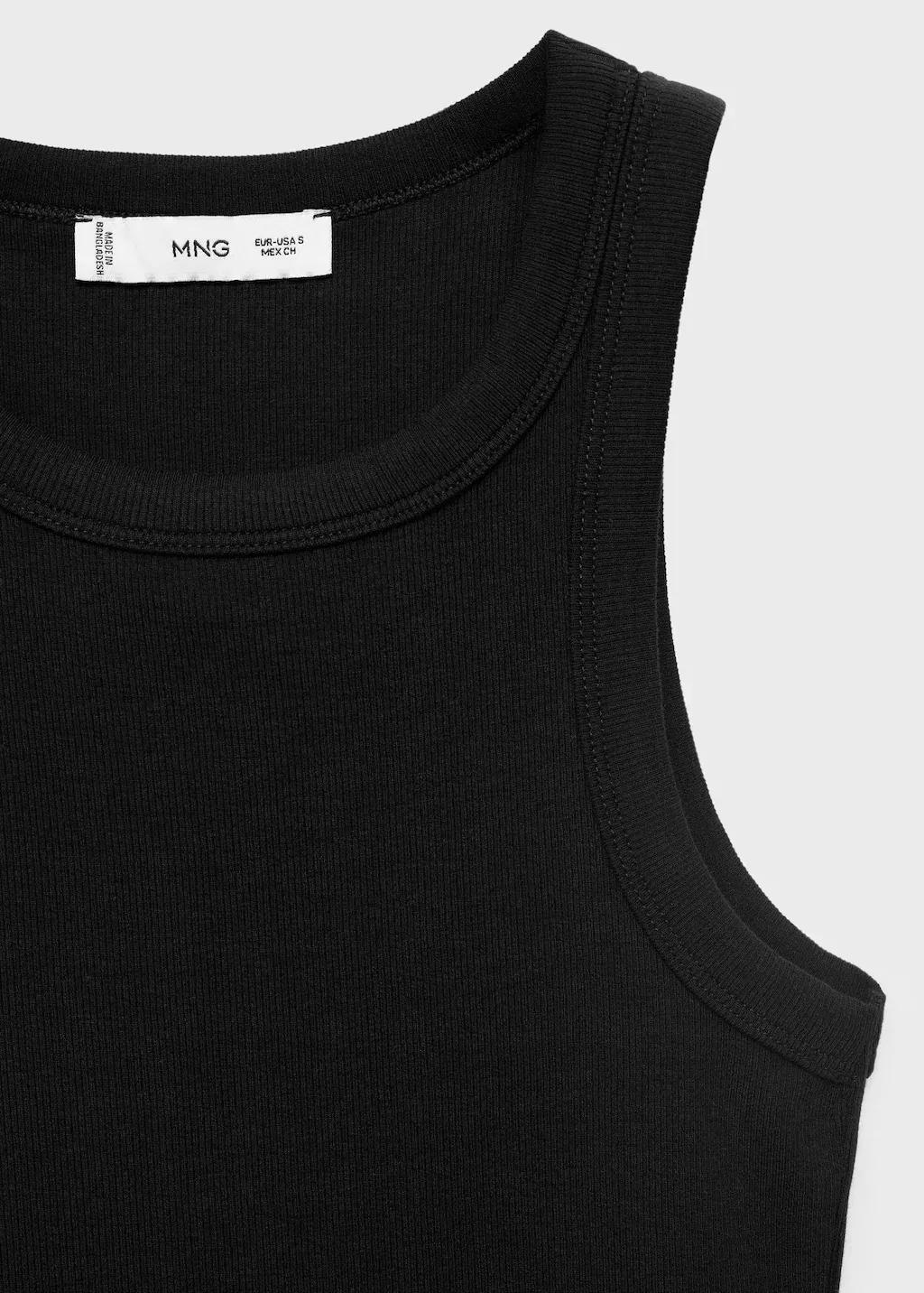 Black Ribbed Cotton-Blend Top, Black, large image number 4