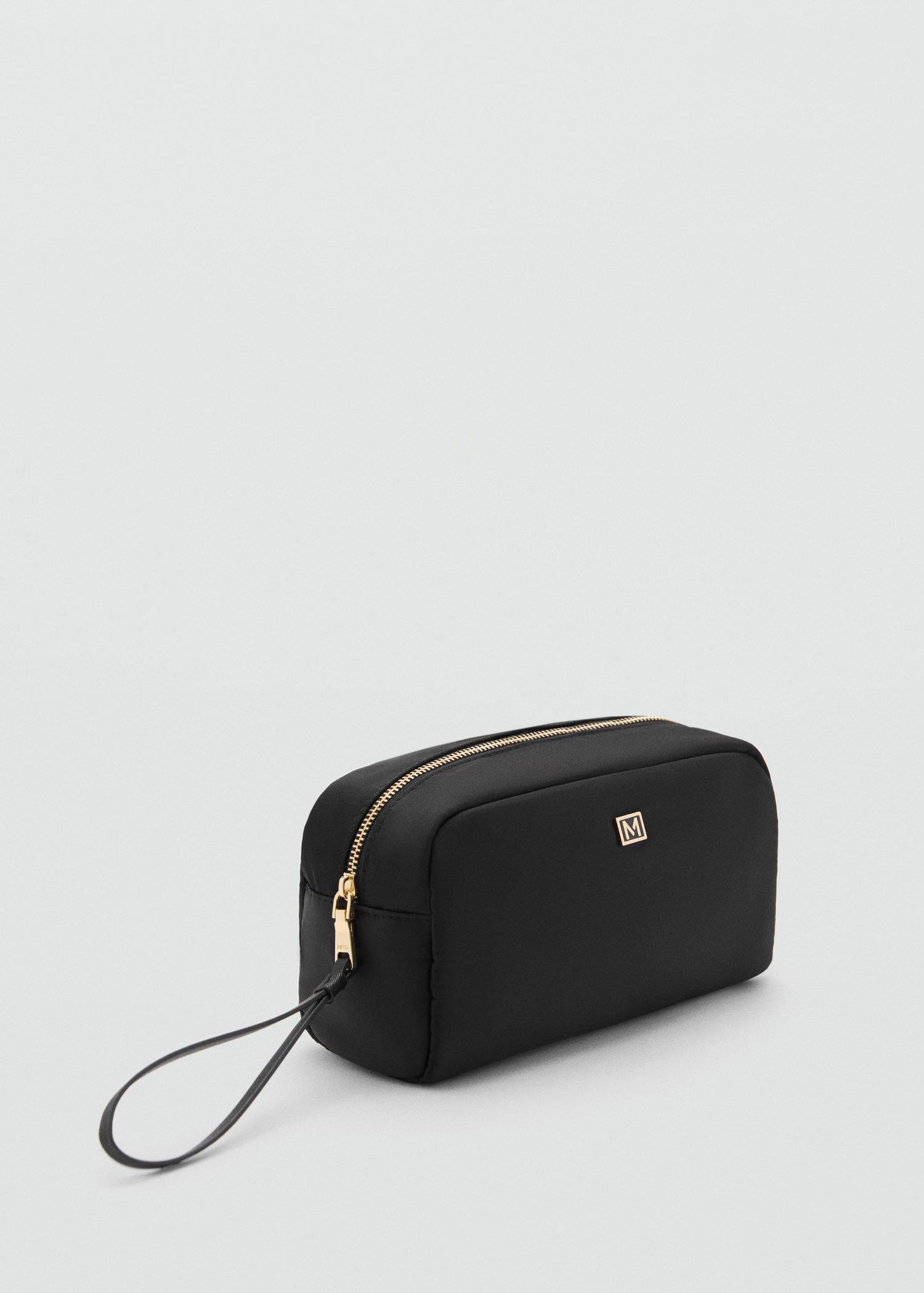 Black Zipped Nylon Cosmetics Bag, Black, large image number 1