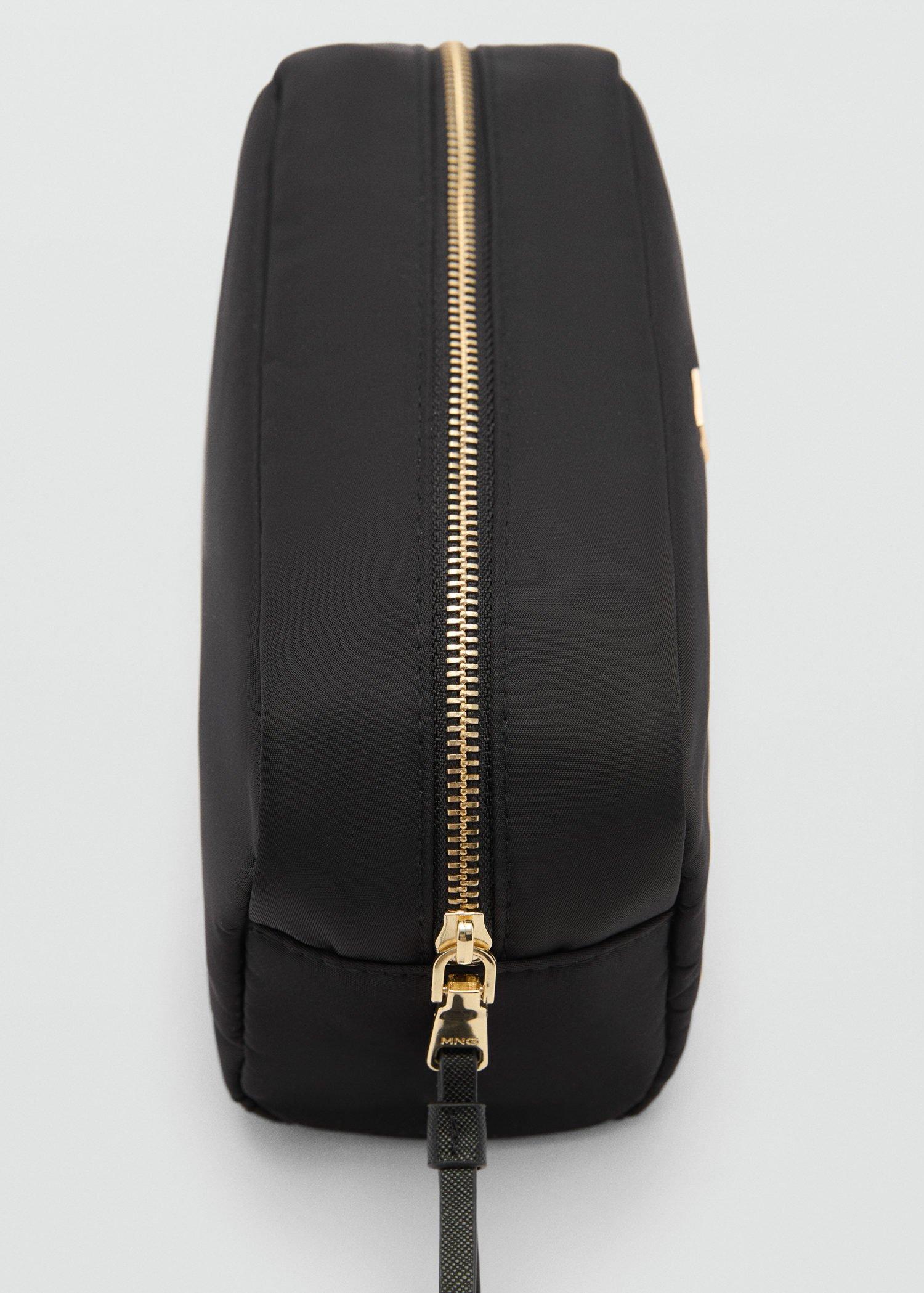 Black Zipped Nylon Cosmetics Bag, Black, large image number 2