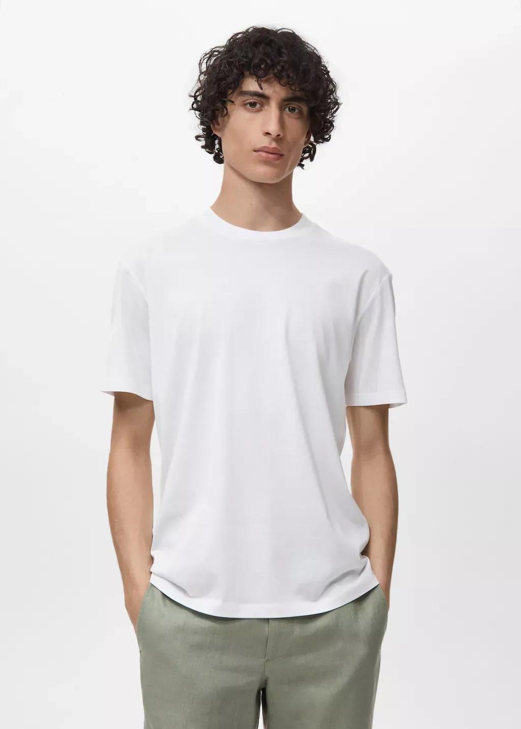 WHITE 100% cotton T-shirt regular fit, White, medium