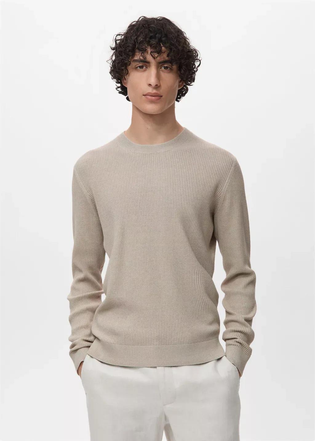 LIGHT BEIGE Fine rib-knit cotton sweater, , large image number 0