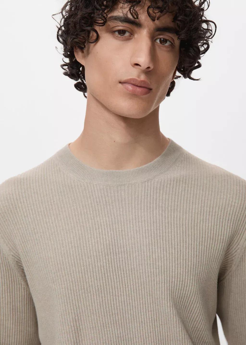 LIGHT BEIGE Fine rib-knit cotton sweater, , large image number 1