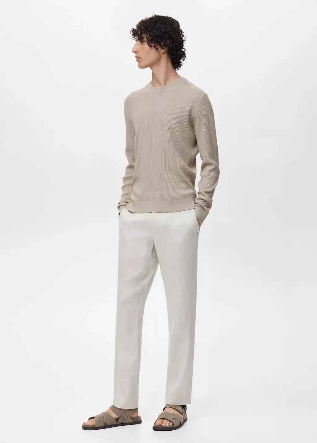 LIGHT BEIGE Fine rib-knit cotton sweater, , large image number 2