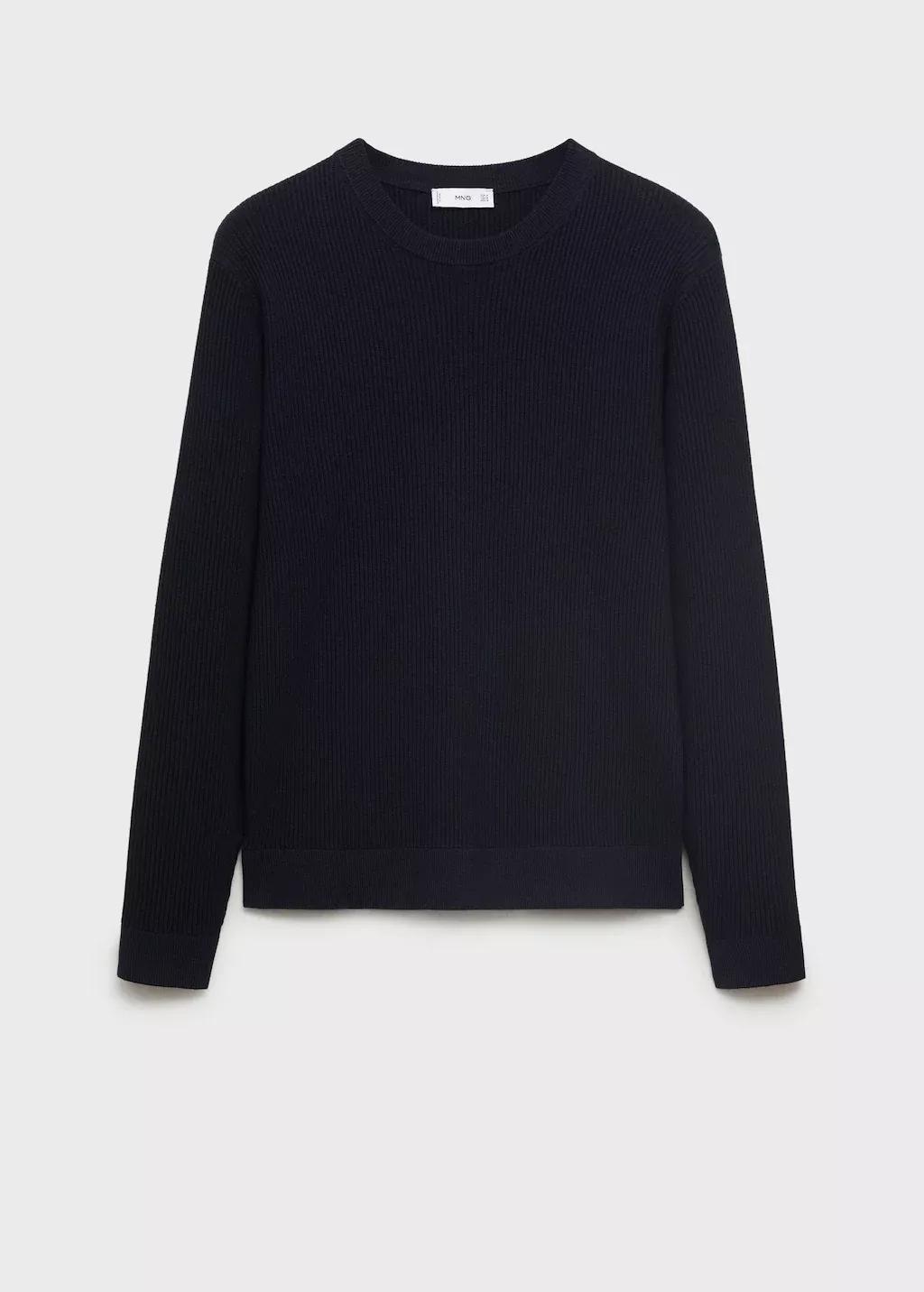 Navy Fine Rib-Knit Cotton Sweater, , large image number 3