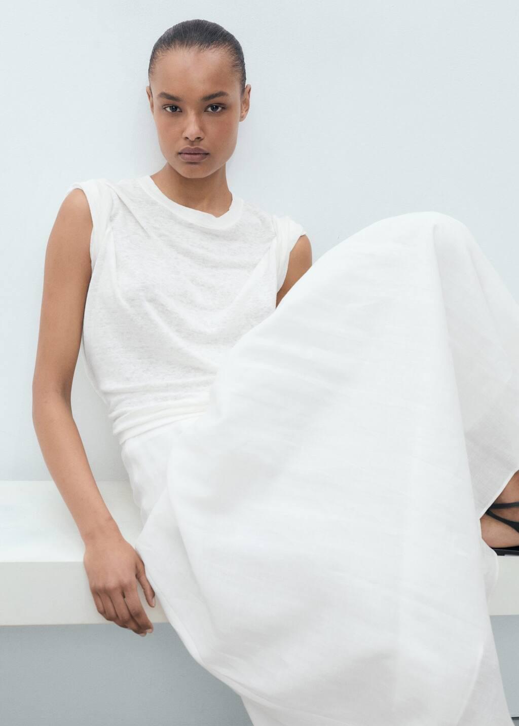 White Short-Sleeved Linen T-Shirt, , large image number 2