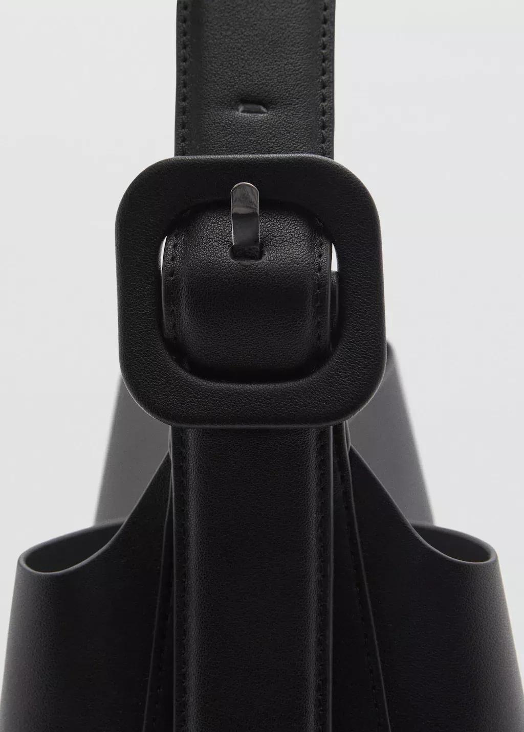 Black Shopper Bag With Buckle, Black, large image number 1
