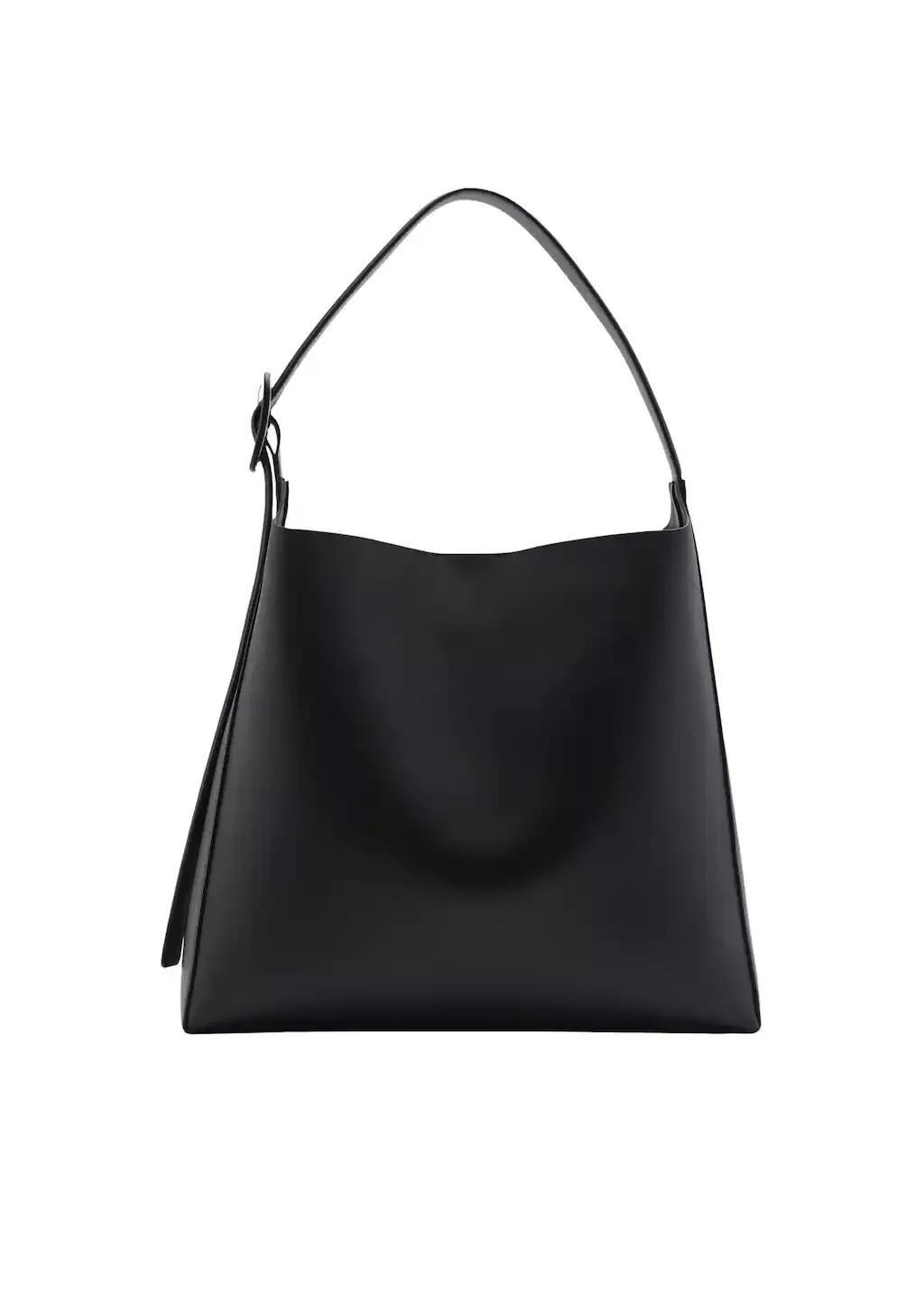 Black Shopper Bag With Buckle, Black, large image number 3