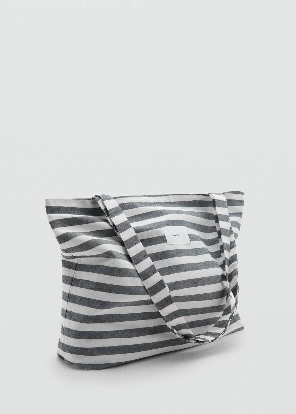 Grey Medium-Sized Striped Shopper Bag, Medium Blue, large image number 1