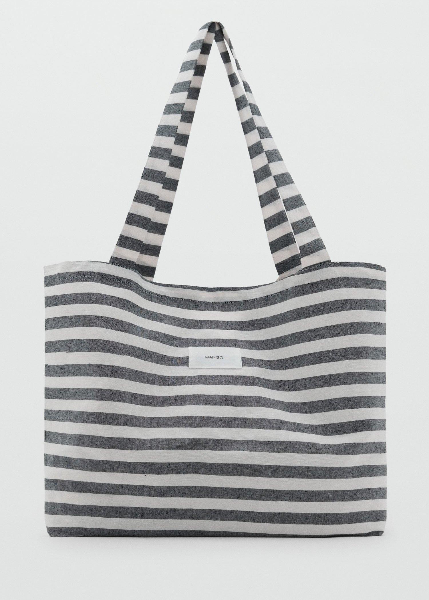 Grey Medium-Sized Striped Shopper Bag, Medium Blue, large image number 2