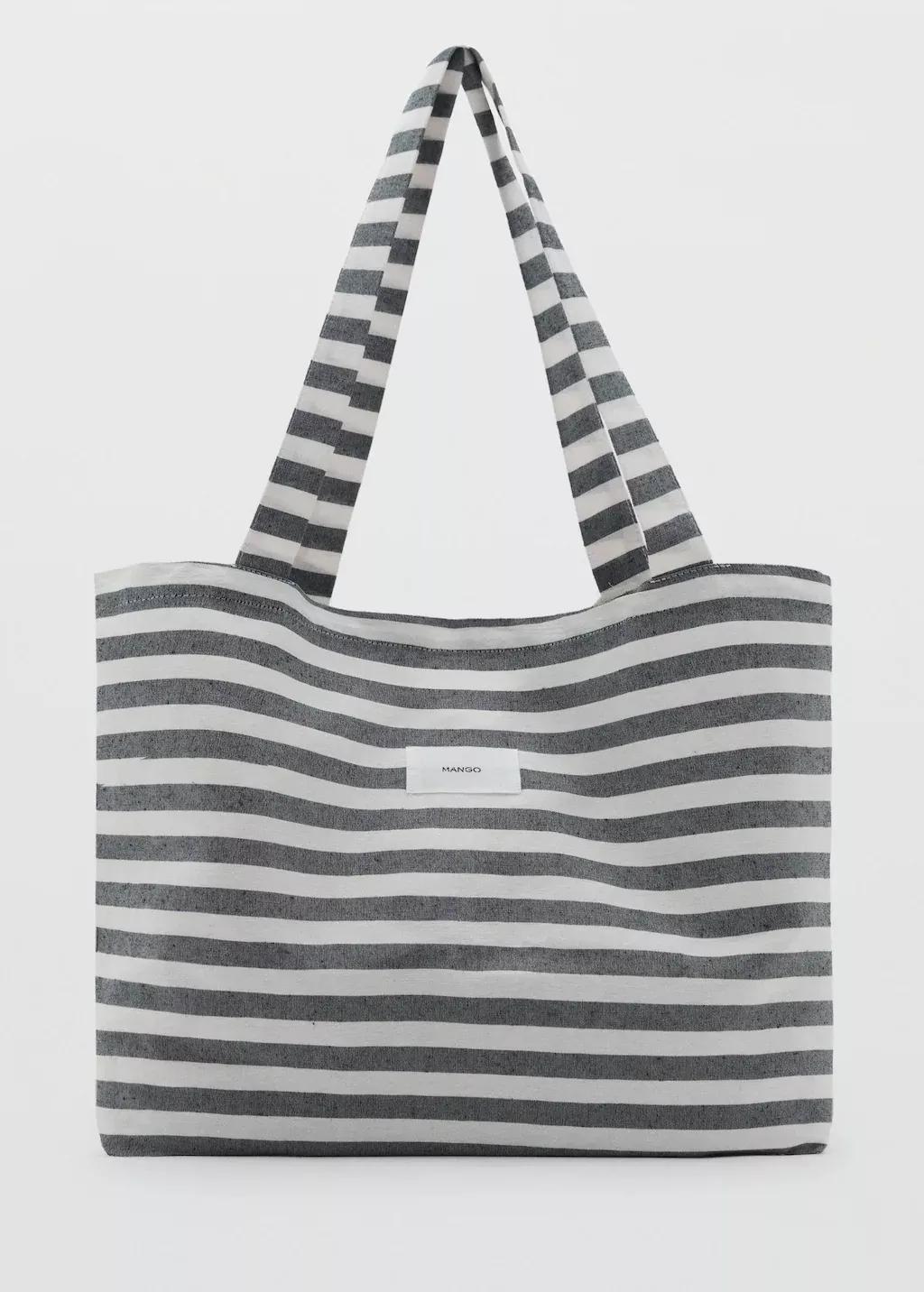 Grey Medium-Sized Striped Shopper Bag, Medium Blue, large image number 7