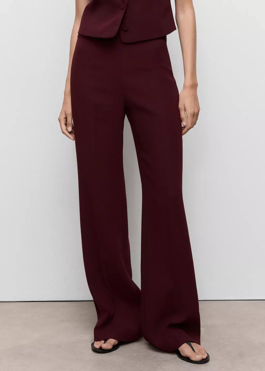 Red Straight Mid-Rise Suit Trousers, Dark Red, large image number 0