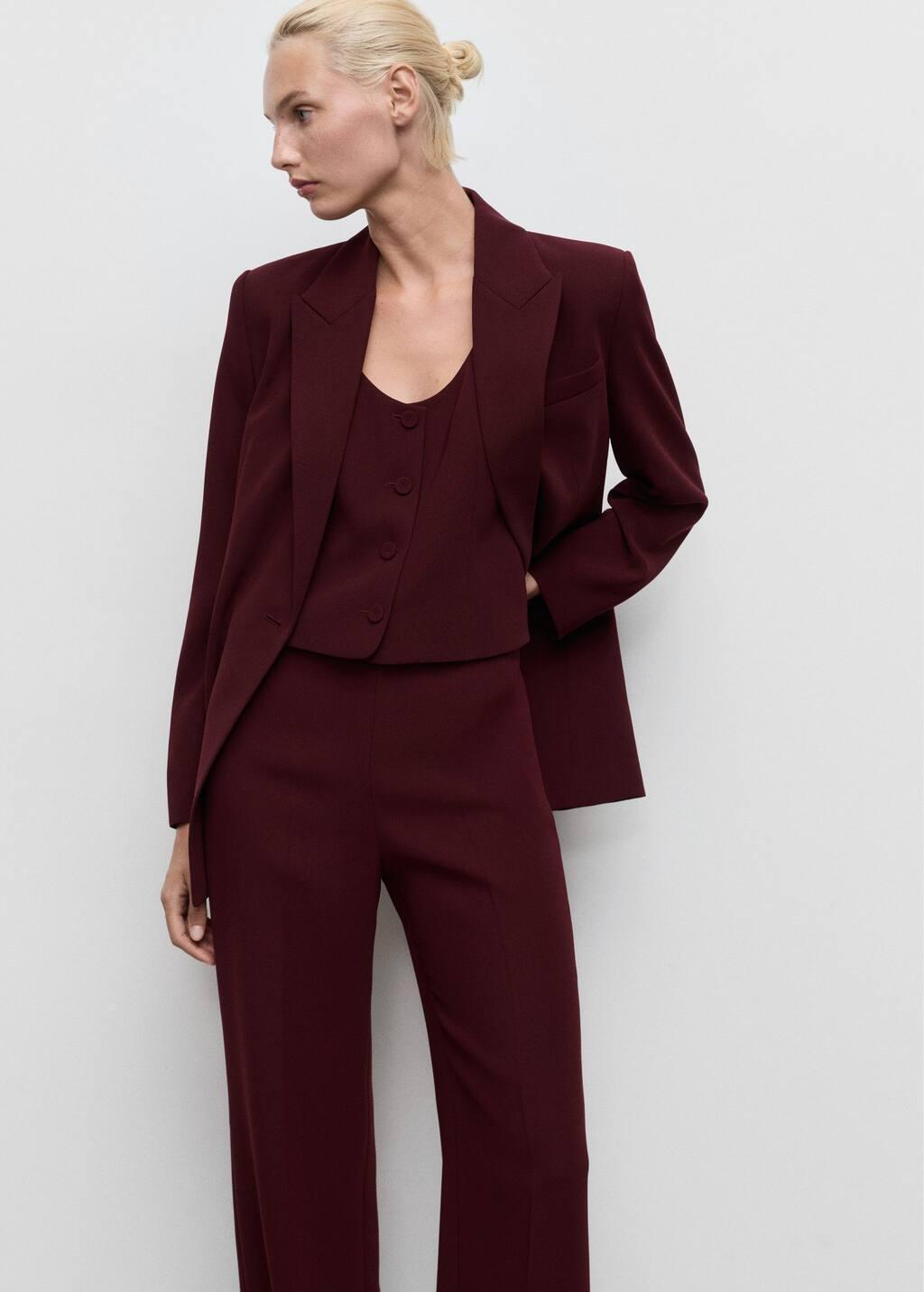 Red Straight Mid-Rise Suit Trousers, Dark Red, large image number 1