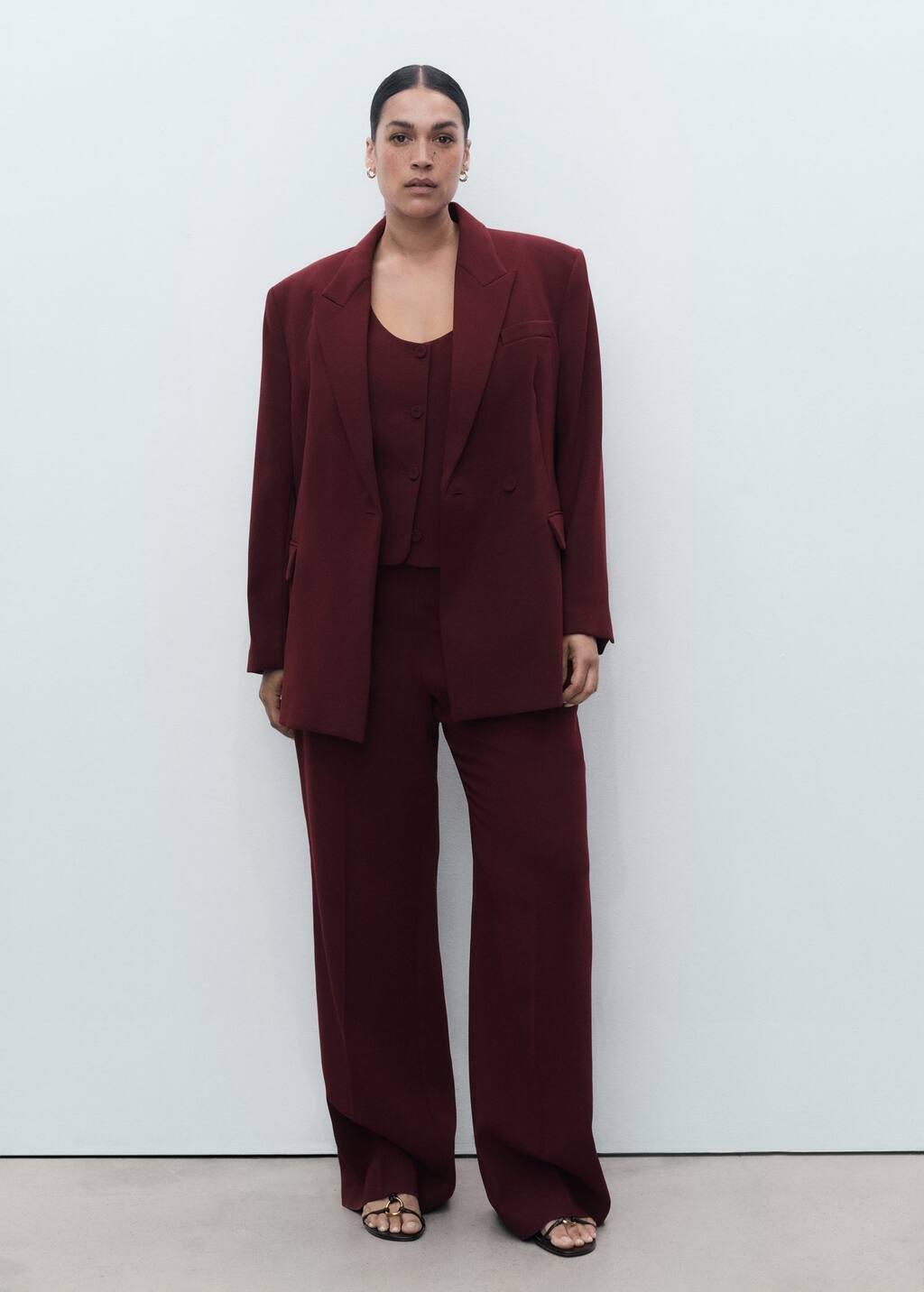 Red Straight Mid-Rise Suit Trousers, Dark Red, large image number 2