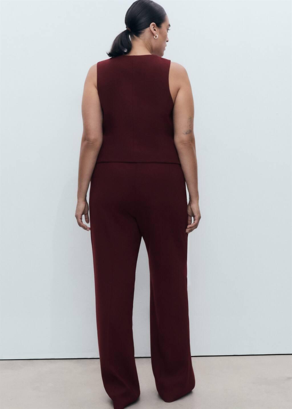 Red Straight Mid-Rise Suit Trousers, Dark Red, large image number 4