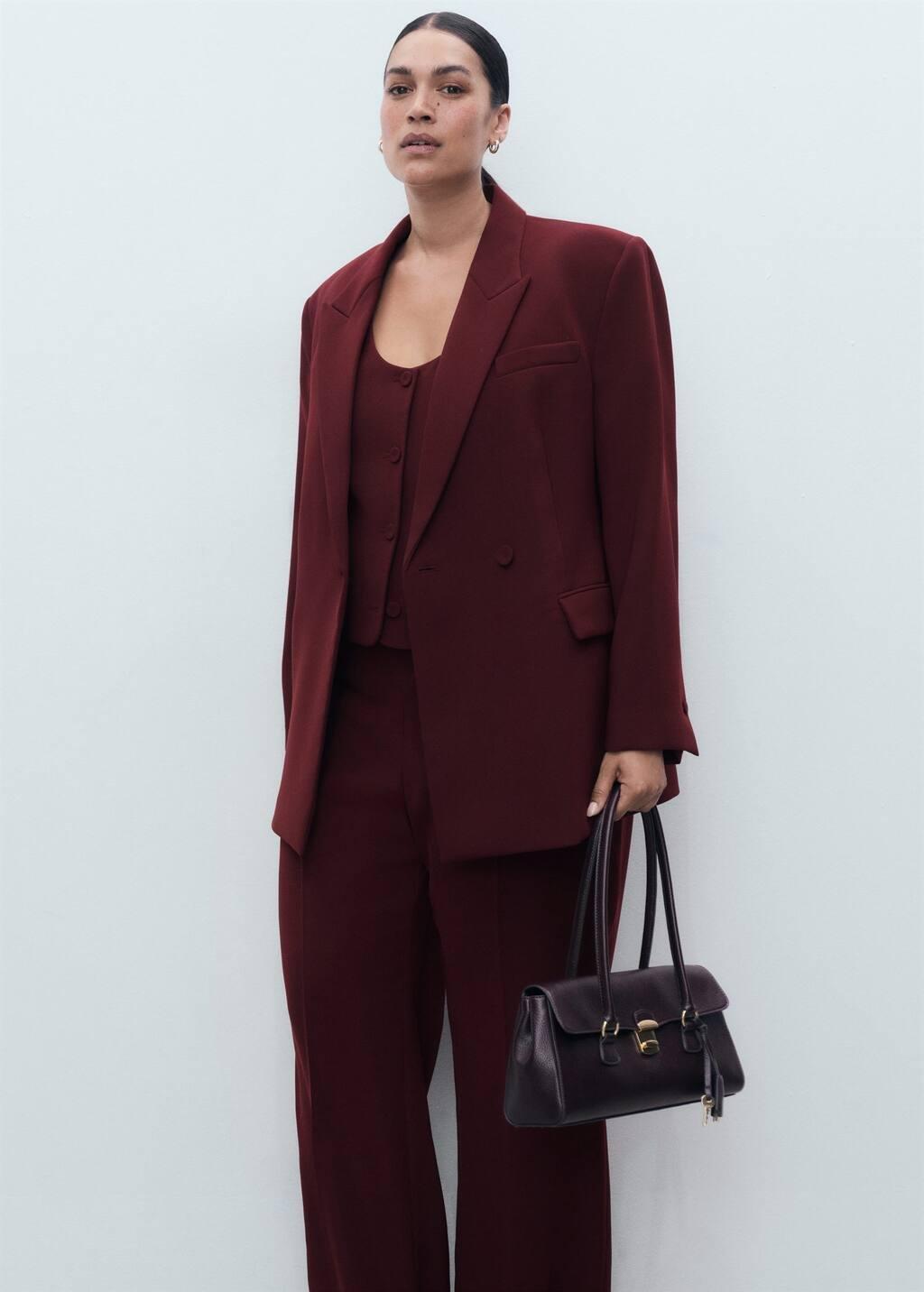 Red Straight Mid-Rise Suit Trousers, Dark Red, large image number 5