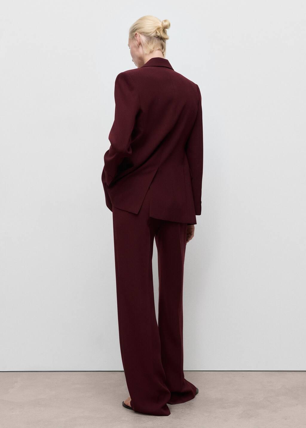 Red Straight Mid-Rise Suit Trousers, Dark Red, large image number 7