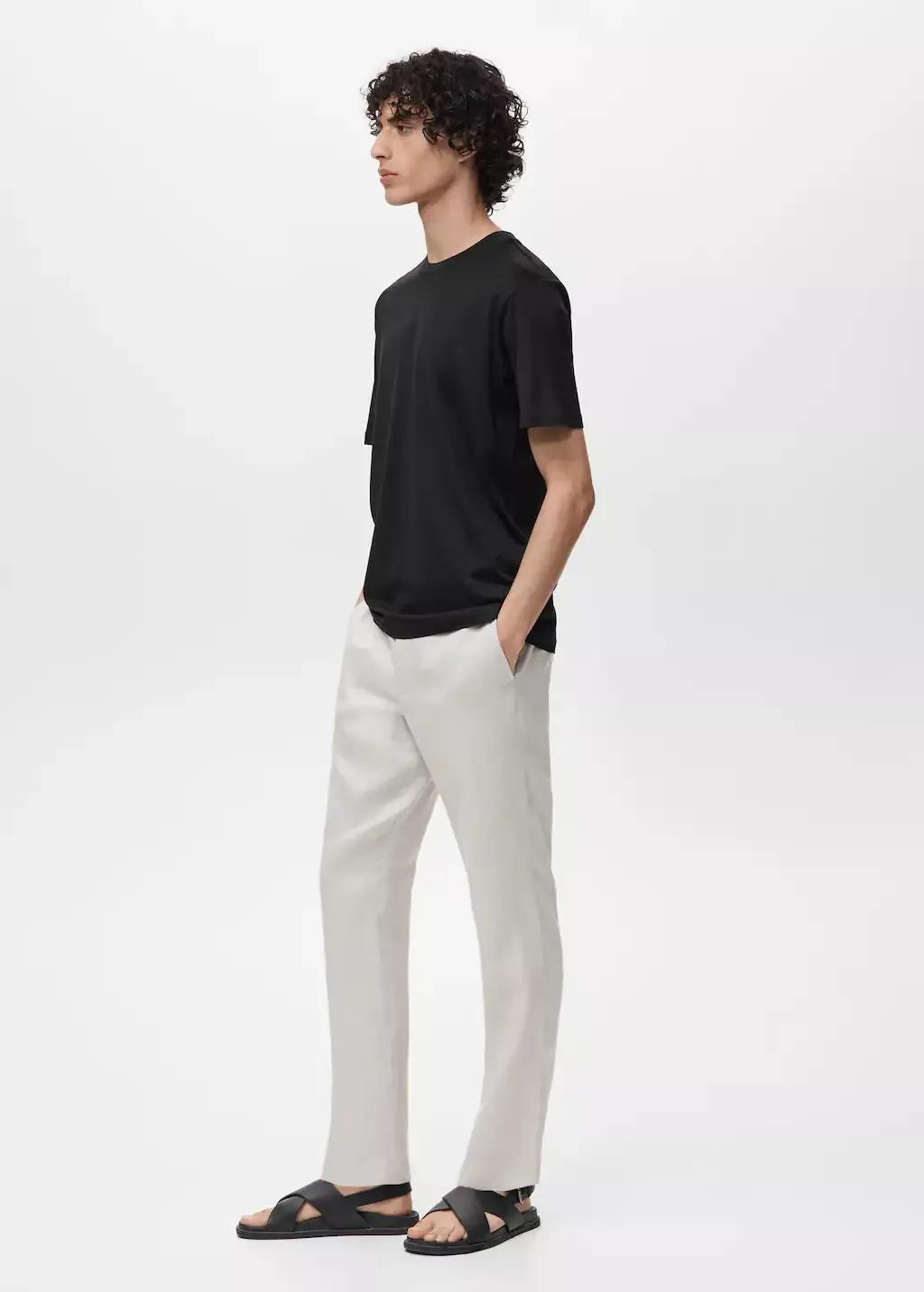 Black Cotton Slim-Fit T-Shirt, Black, large image number 2