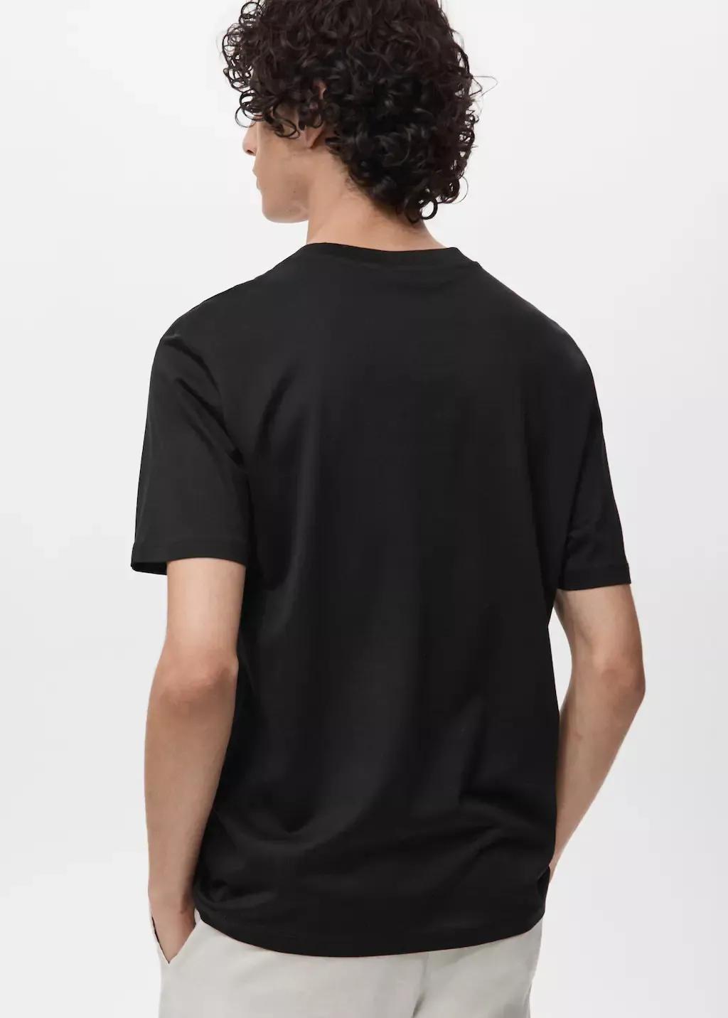 Black Cotton Slim-Fit T-Shirt, Black, large image number 5