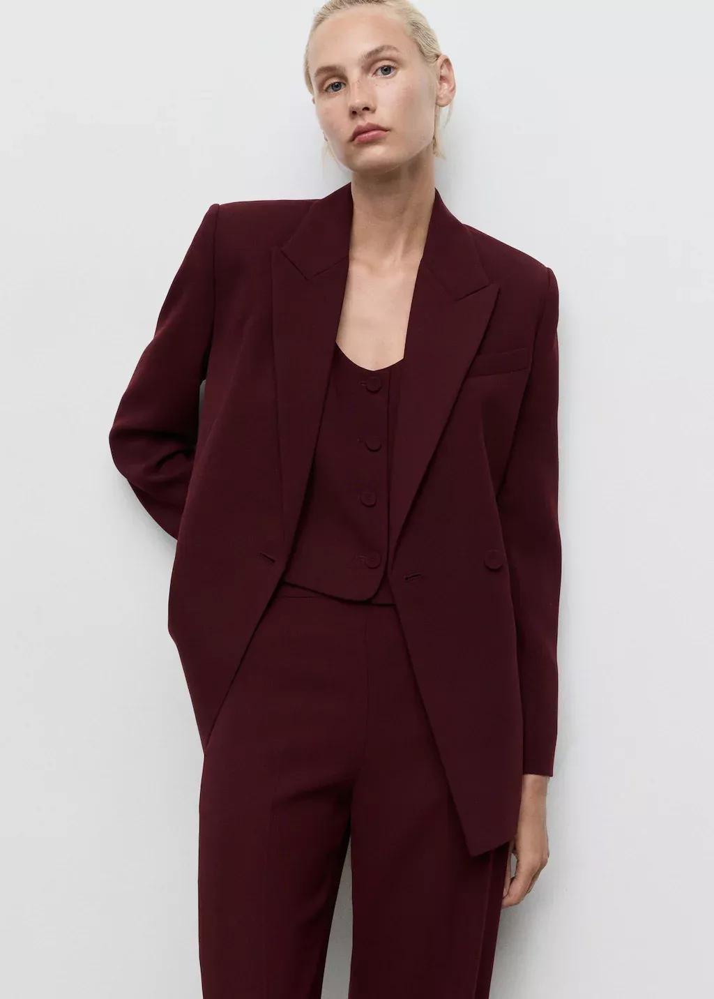 Red Double-Breasted Suit Blazer, Dark Red, medium