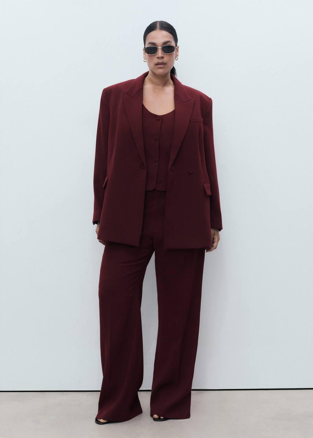 Red Double-Breasted Suit Blazer, Dark Red, large image number 2