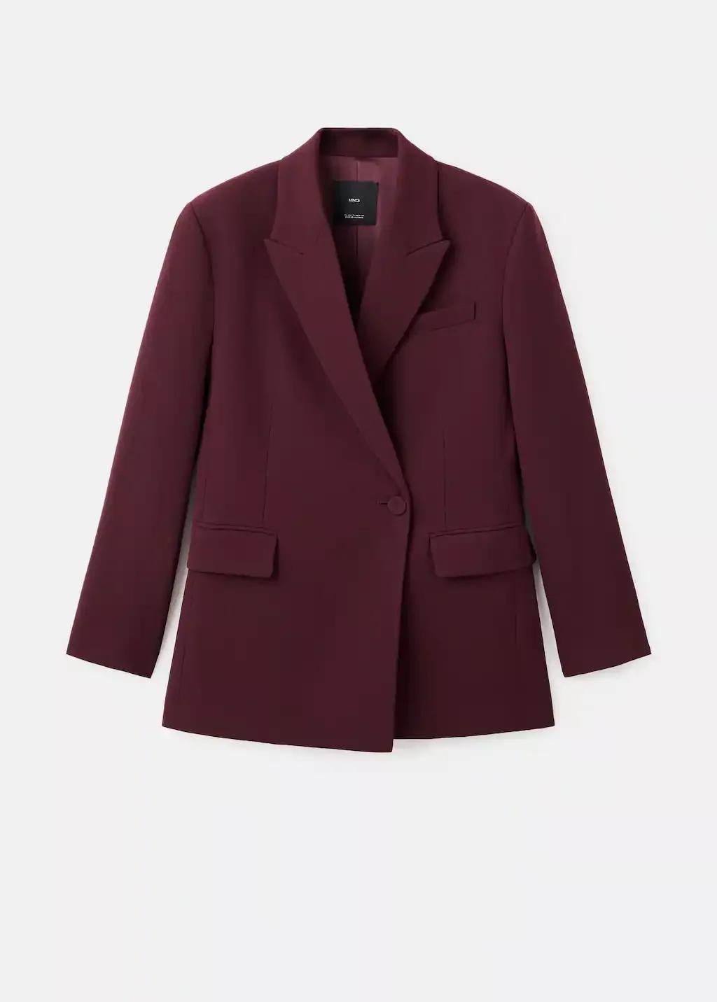 Red Double-Breasted Suit Blazer, Dark Red, large image number 3