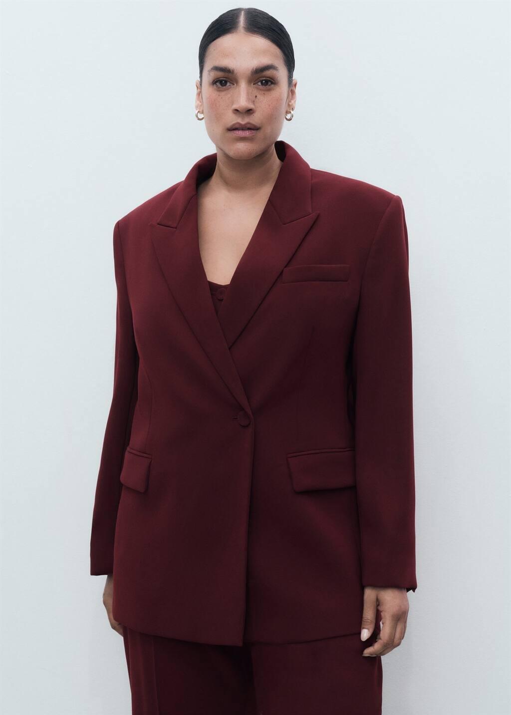 Red Double-Breasted Suit Blazer, Dark Red, large image number 5
