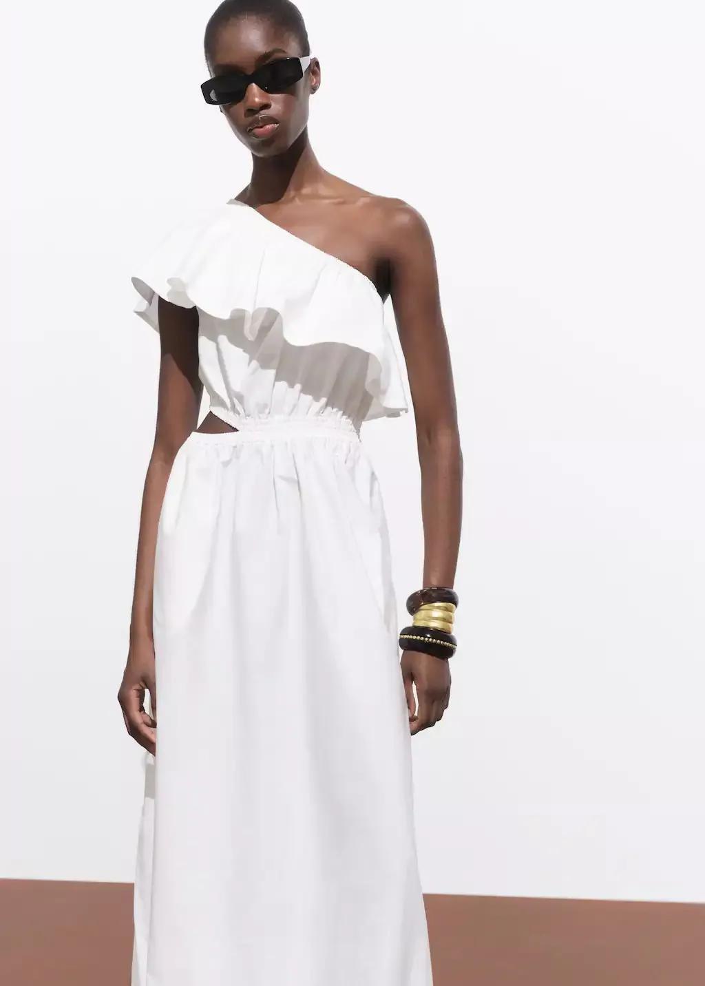 WHITE Asymmetrical dress with cut-out, , medium
