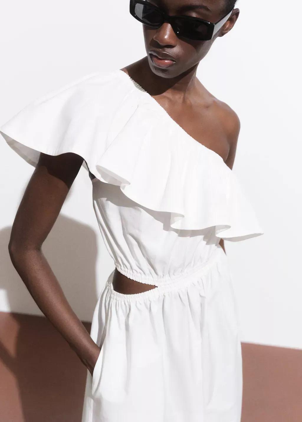 WHITE Asymmetrical dress with cut-out, , large image number 1