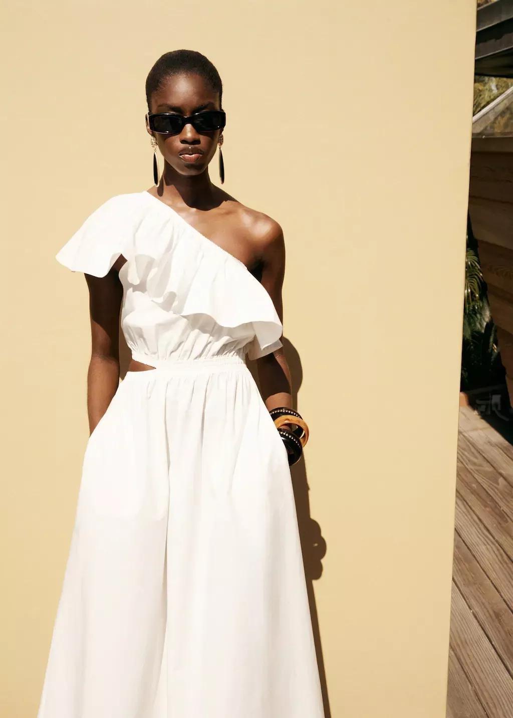 WHITE Asymmetrical dress with cut-out, , large image number 2