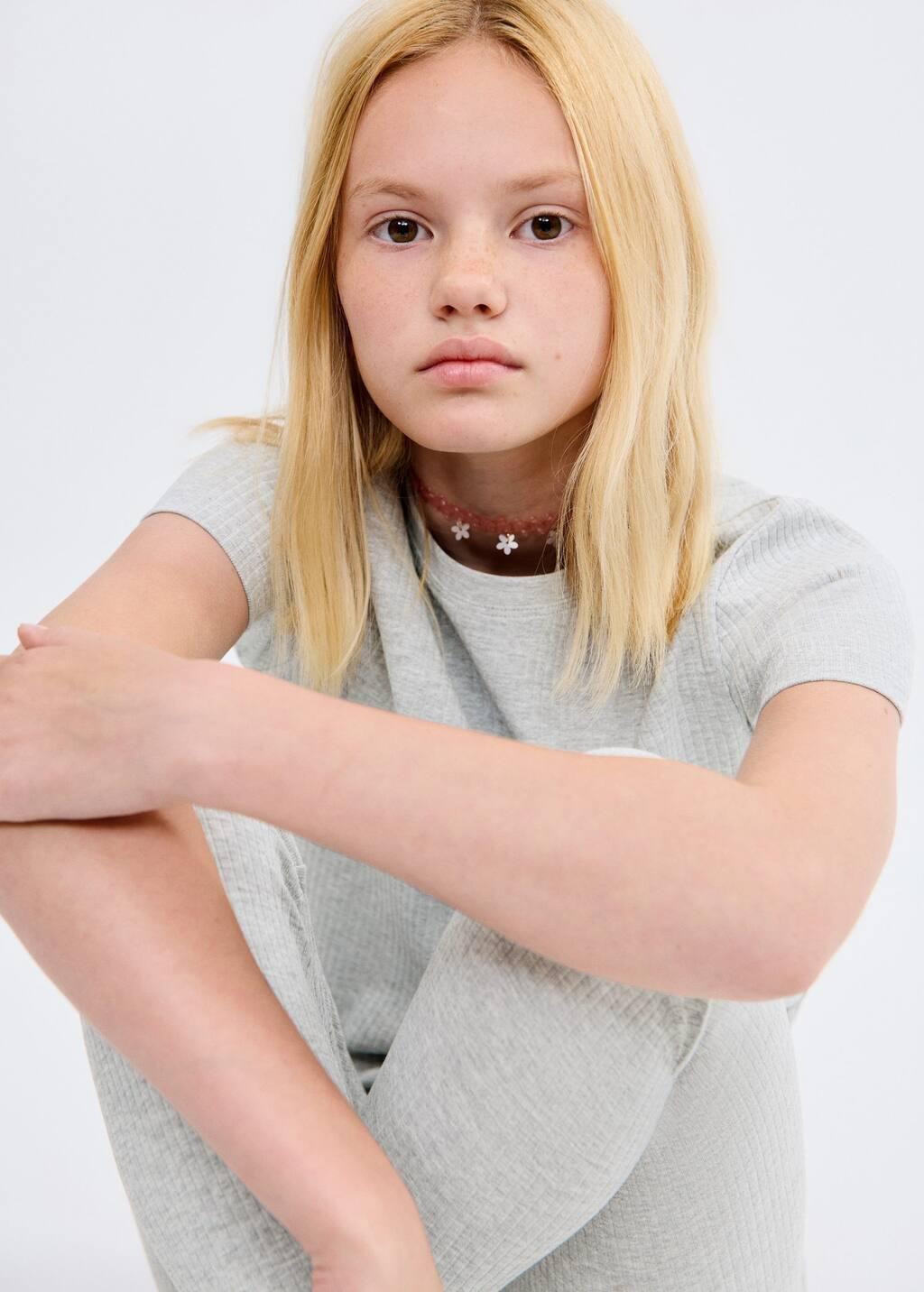 Grey Lt Pastel Ribbed Cotton T-Shirt, Kids Girl, Light Pastel Grey, medium