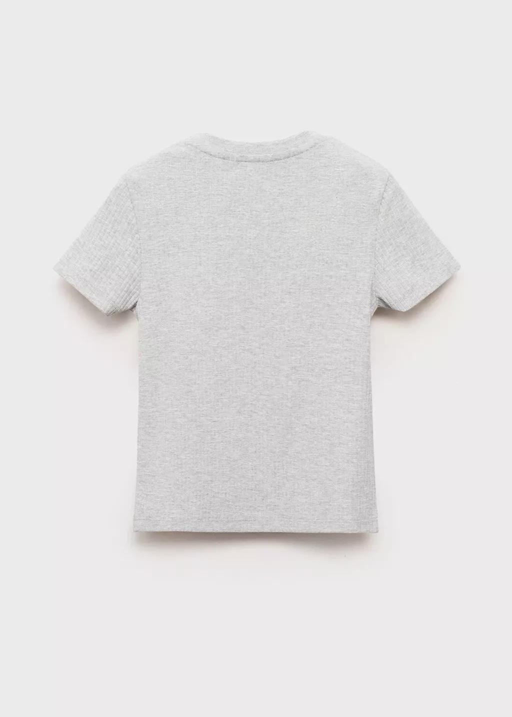 Grey Lt Pastel Ribbed Cotton T-Shirt, Kids Girl, Light Pastel Grey, large image number 2