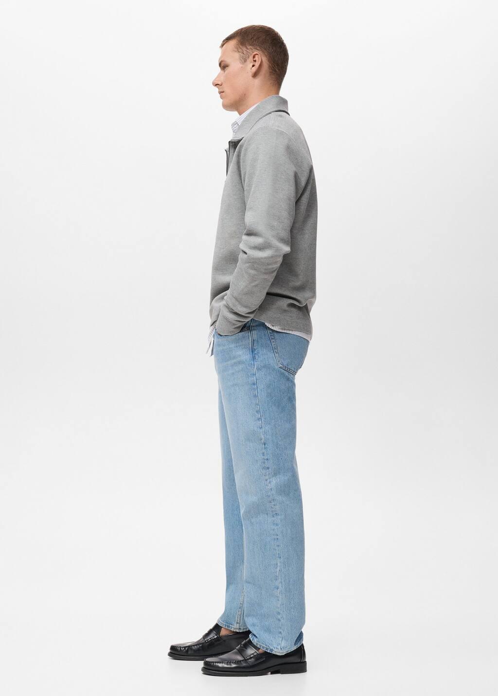 Grey Cotton Sweatshirt With Zipper Neck, Medium Grey, large image number 2