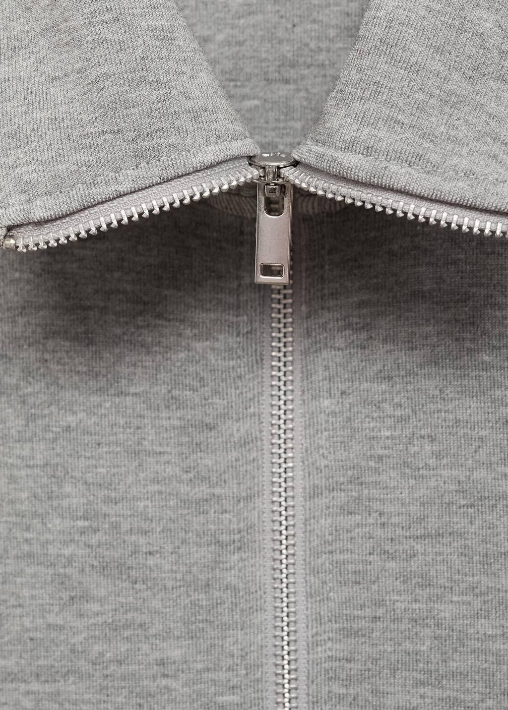 Grey Cotton Sweatshirt With Zipper Neck, Medium Grey, large image number 4