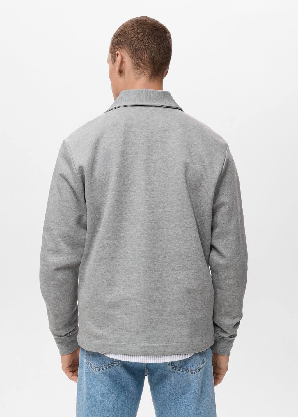 Grey Cotton Sweatshirt With Zipper Neck, Medium Grey, large image number 5