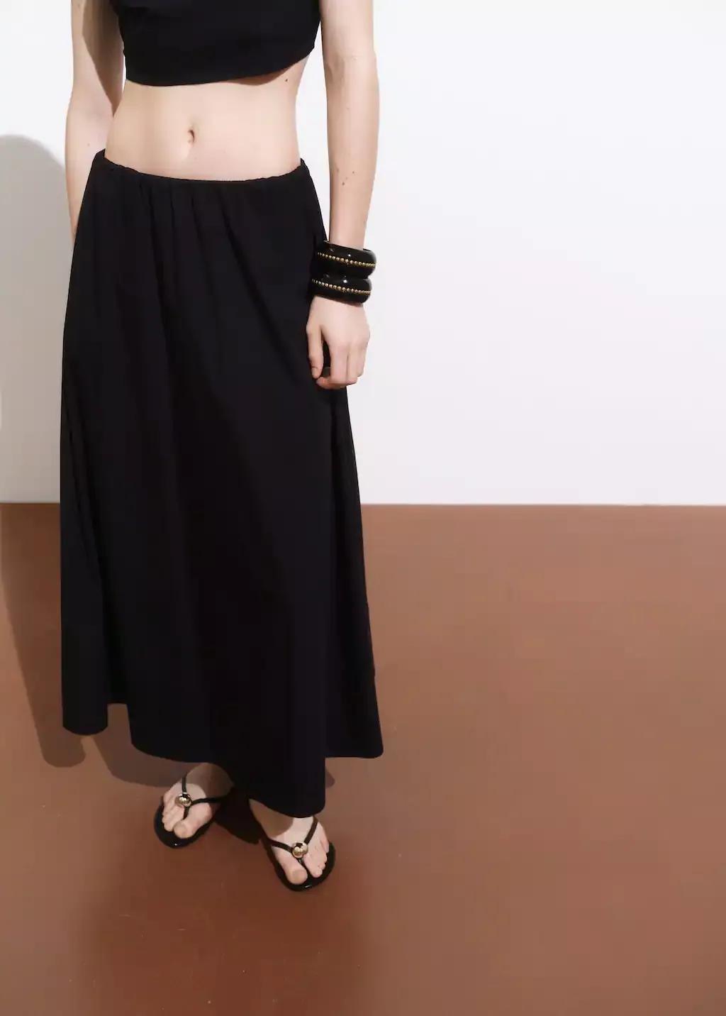 Black Flared Cotton Skirt, , large image number 1