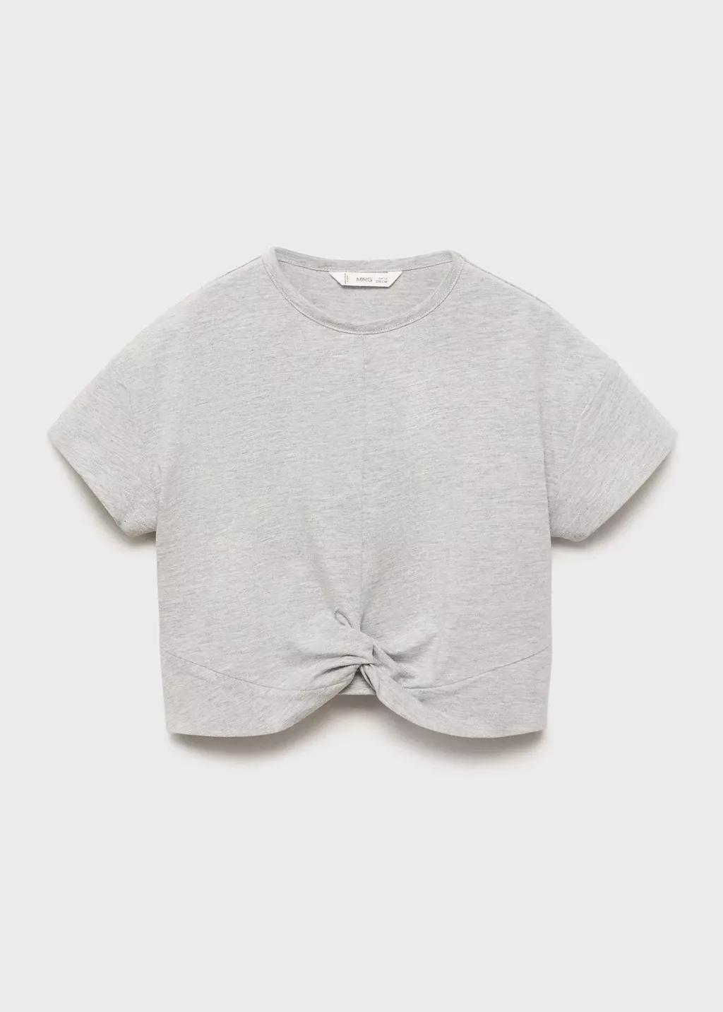 Grey Knot Cotton T-Shirt, Kids Girls, , large image number 3