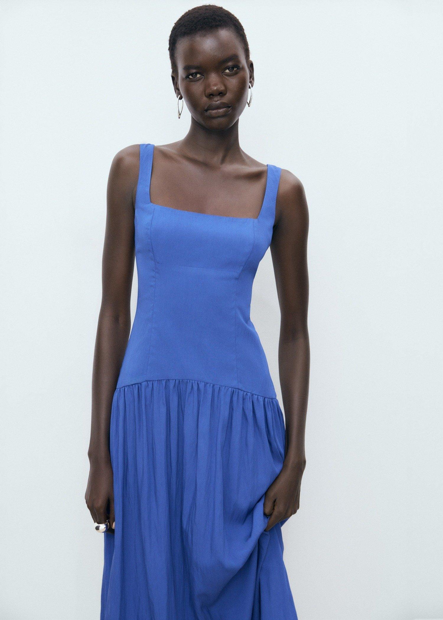 Blue Flared Cotton Dress, Medium Blue, large image number 0