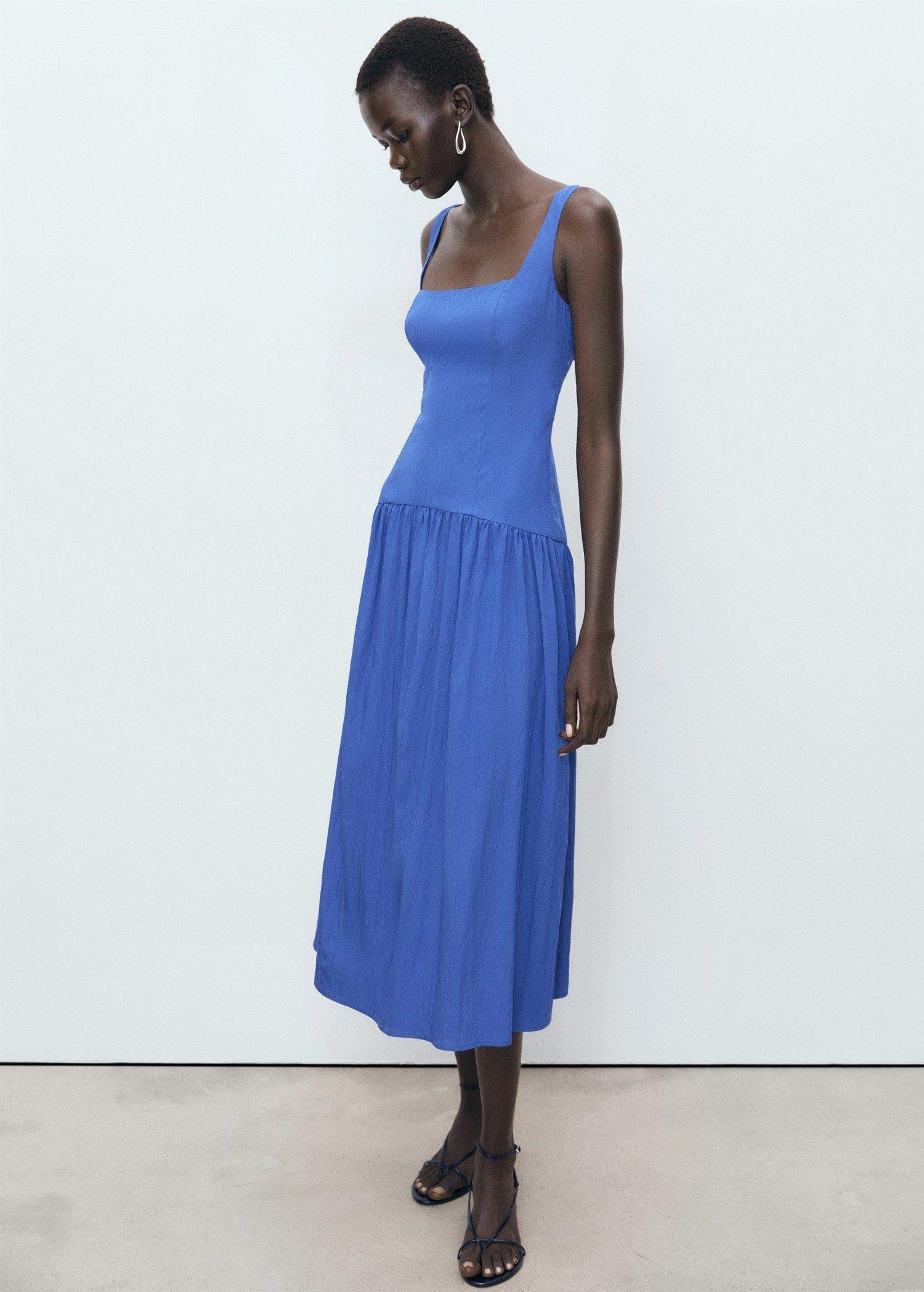 Blue Flared Cotton Dress, Medium Blue, large image number 2