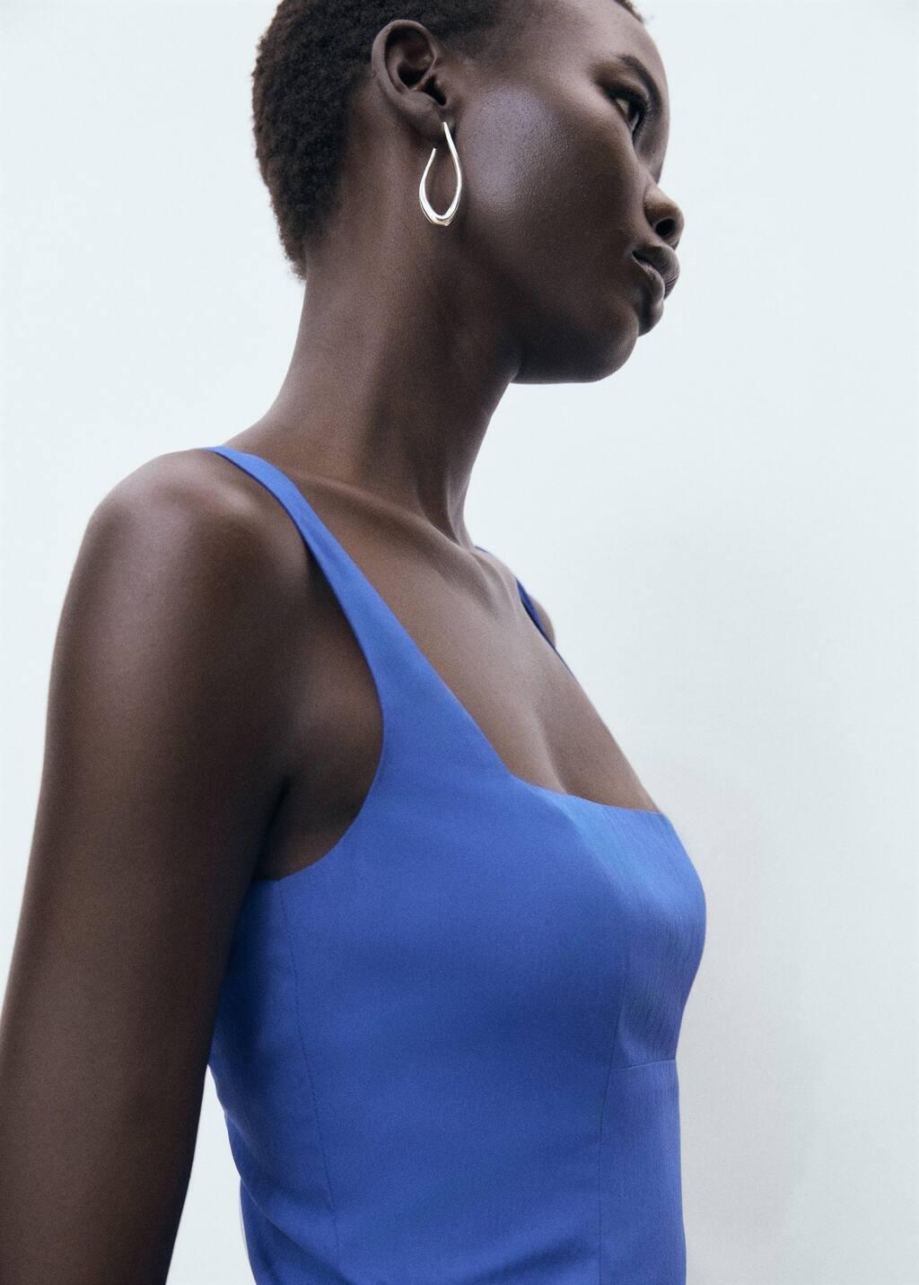 Blue Flared Cotton Dress, Medium Blue, large image number 3