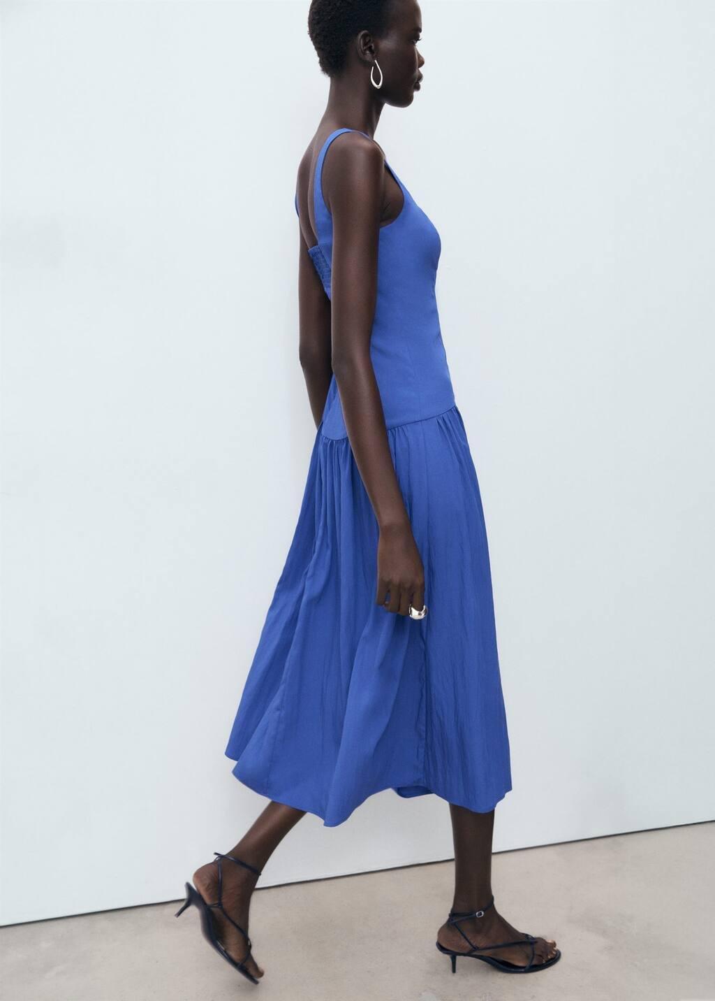 Blue Flared Cotton Dress, Medium Blue, large image number 5